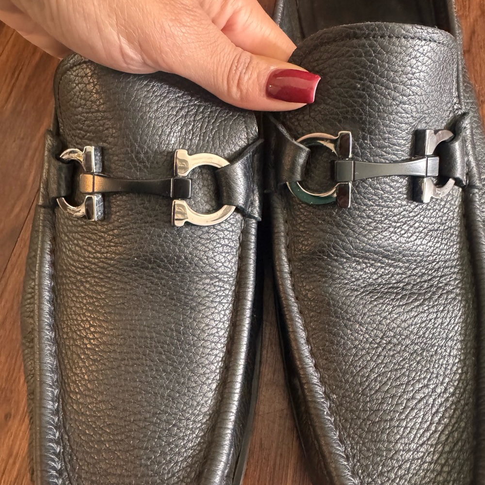 Salvatore Ferragamo Black Leather Slip-Ons